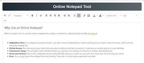 Features of our online notepad tool